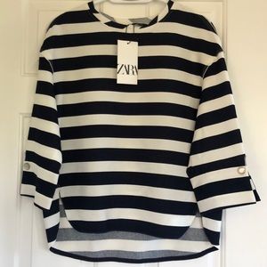 NWT - Zara Navy Blue Top With Pearl Cufflinks